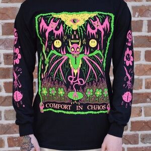 Wizard of Barge Comfort In Chaos Black Graphic Long Sleeve Shirt